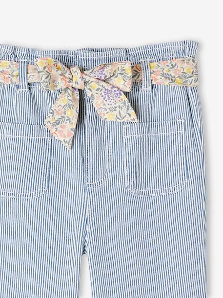 Pantalón «paperbag» a rayas y cinturón con estampado de flores para niña rayas azul 