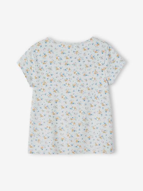 Camiseta estilo blusa con flores, para niña azul claro+crudo 