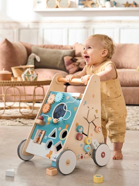 Carrito andador con frenos de madera FSC® BLANCO MEDIO LISO CON MOTIVOS 