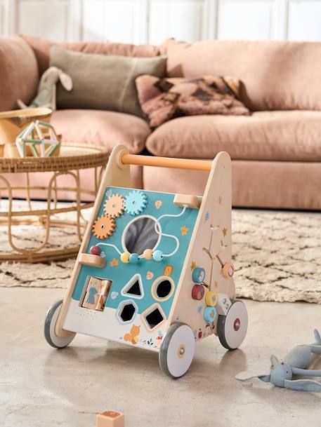 Carrito andador con frenos de madera FSC® BLANCO MEDIO LISO CON MOTIVOS 