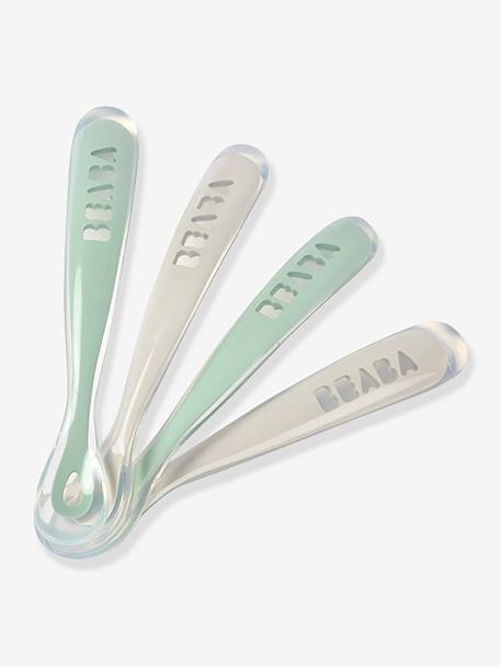 4 Cucharas para bebé 1ª edad BEABA Soft sin BPA AZUL CLARO LISO CON MOTIVOS+verde sauce 