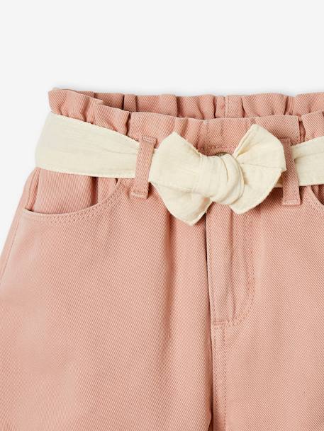 Short estilo «paperbag» con cinturón de gasa de algodón para niña beige arena+rosa maquillaje+verde agua 