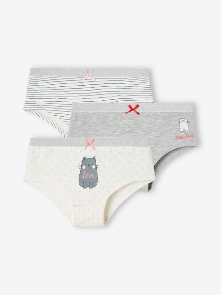 Pack de 3 shorties «Gatos» para niña gris jaspeado 