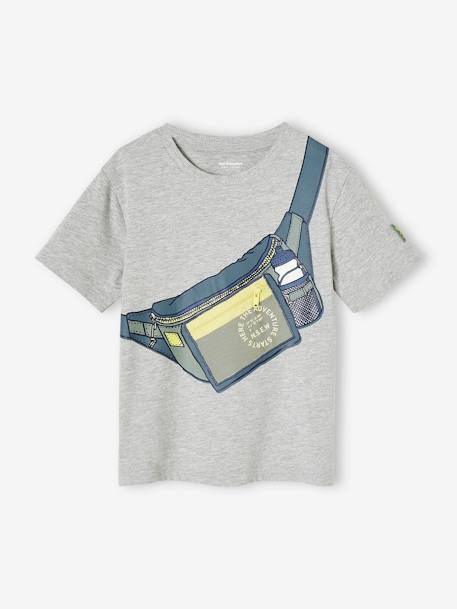 Camiseta con motivo de riñonera, efecto óptico y bolsillo con cremallera para niño gris jaspeado 