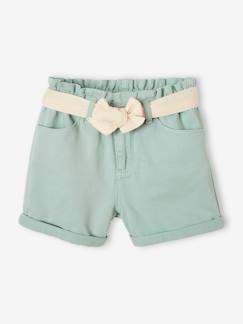 Niña-Shorts y bermudas-Short estilo «paperbag» con cinturón de gasa de algodón para niña