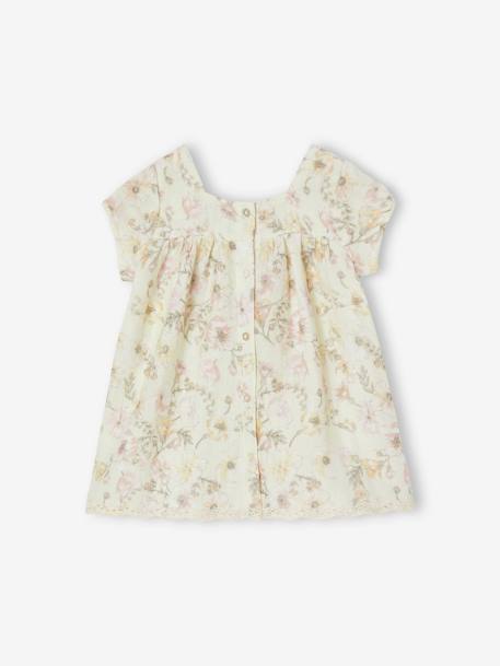 Vestido de manga corta con estampado de flores para bebé crudo 