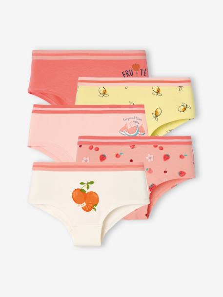 Pack de 5 shorties «Fruta» para niña melocotón 