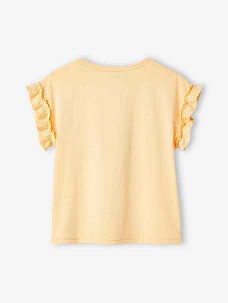 Camiseta con motivo irisado y manga corta con volantes para niña amarillo pálido+azul marino+crudo+malva+melocotón 