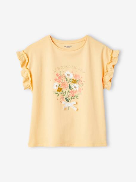 Camiseta con motivo irisado y manga corta con volantes para niña amarillo pálido+azul marino+crudo+malva+melocotón 