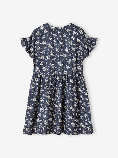 Vestido abotonado de flores, para niña azul+azul azur+azul marino+crudo 