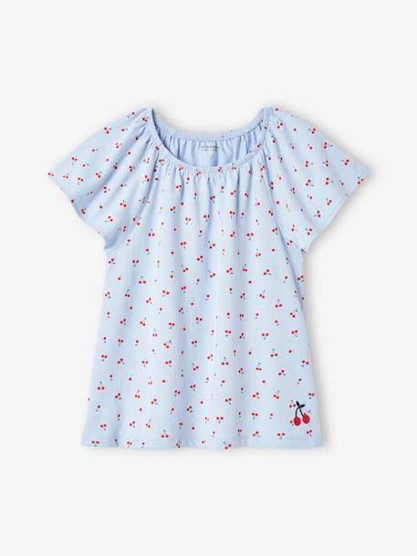 Camiseta estampada con mangas mariposa, para niña azul claro 