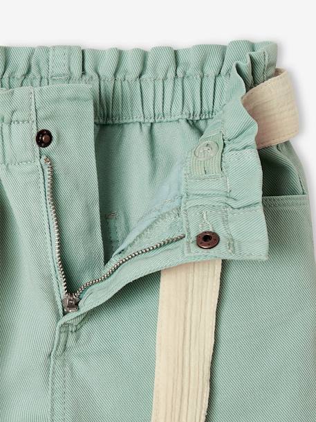 Short estilo «paperbag» con cinturón de gasa de algodón para niña beige arena+rosa maquillaje+verde agua 