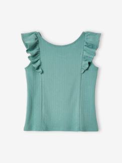 Niña-Camisetas-Camiseta de tirantes de punto calado con volantes para niña