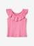 Camiseta de tirantes de punto calado con volantes para niña azul marino+crudo+rosa chicle 
