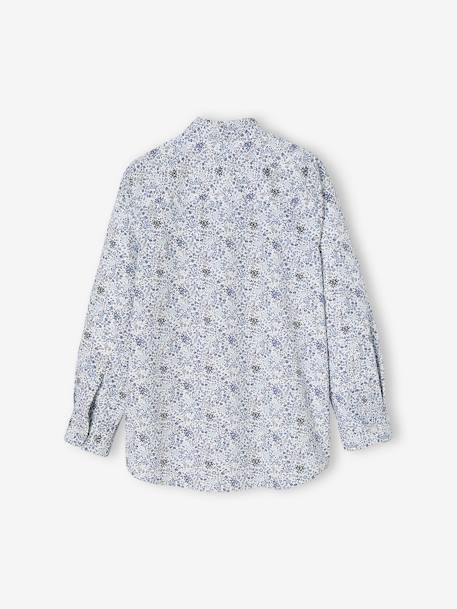 Camisa de flores y pajarita, para niño azul estampado+verde estampado 