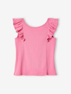 Niña-Camiseta de tirantes de punto calado con volantes para niña