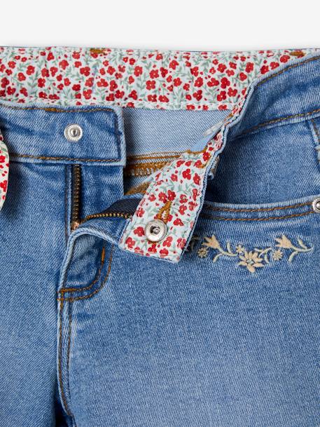 Short vaquero bordado con lacito estampado de flores, para niña denim natural+doble stone 