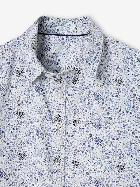 Camisa de flores y pajarita, para niño azul estampado+verde estampado 