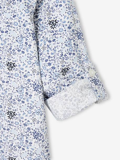 Camisa de flores y pajarita, para niño azul estampado+verde estampado 