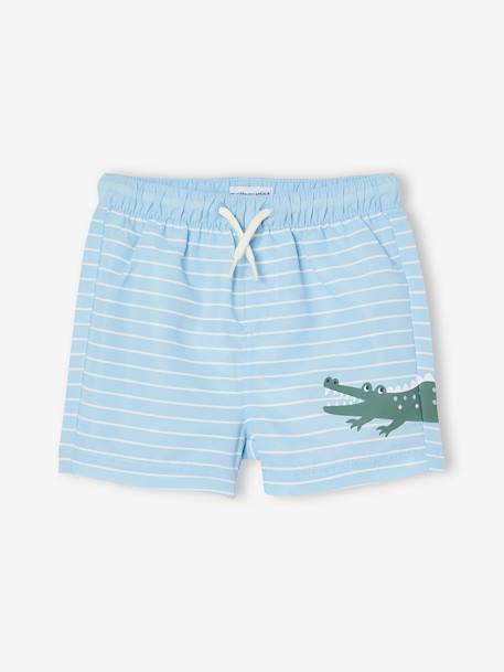 Bañador short con estampado de cocodrilo para bebé niño rayas azul 