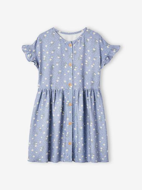 Vestido abotonado de flores, para niña azul+azul azur+azul marino+crudo 