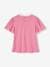 Camiseta estilo blusa con detalles de punto calado para niña rosa chicle 