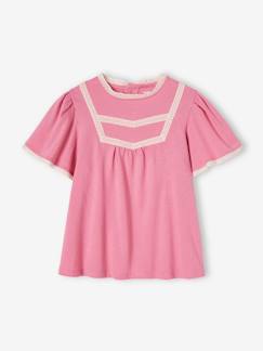 Camiseta estilo blusa con detalles de punto calado para niña