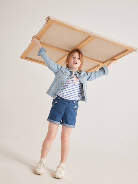 Camiseta a rayas con corazón y lentejuelas, para niña azul marino+BLANCO MEDIO A RAYAS+rayas azul 