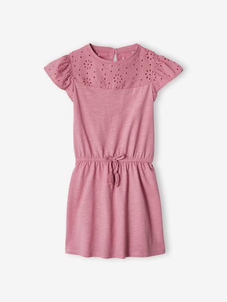 Vestido para niña con detalles de bordado inglés malva+ROSA OSCURO LISO+rosa rosa pálido+verde agua 