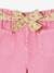 Pantalón pesquero «paperbag» con cinturón de flores para niña rosa 