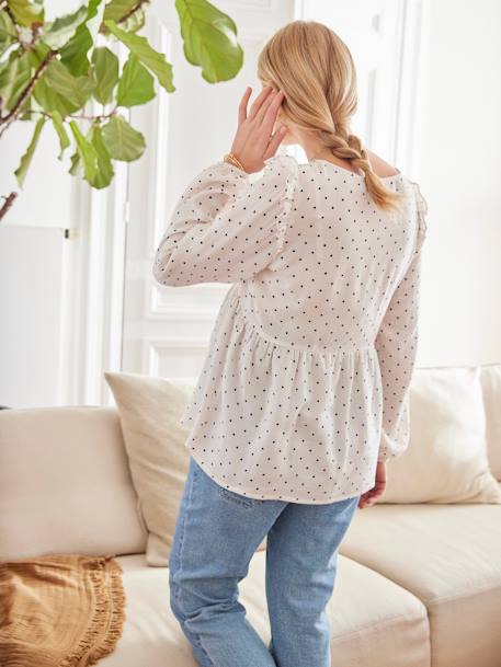 Blusa con estampado de lunares para embarazo y lactancia crudo 