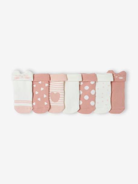 Pack de 7 pares de calcetines «Gato» para bebé niña rosa 