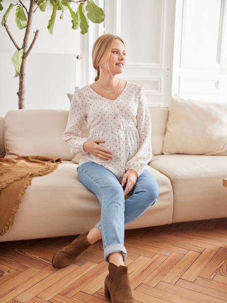 Blusa con estampado de lunares para embarazo y lactancia crudo 