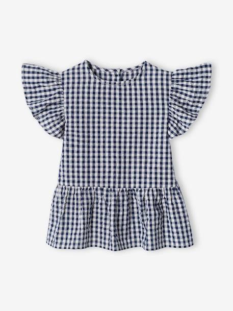 Blusa a cuadros vichy con volantes para niña cuadros azul marino 