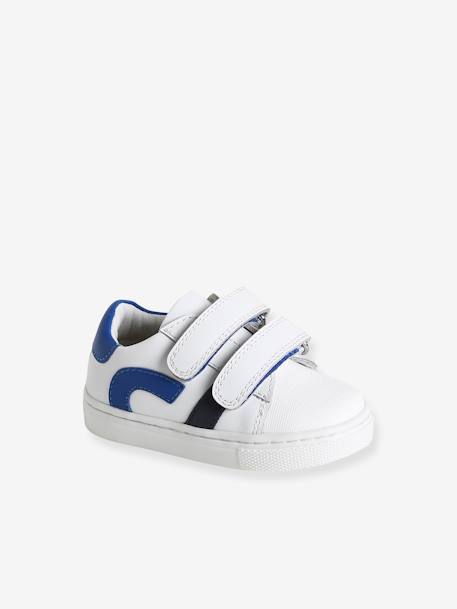 Zapatillas deportivas de piel con tiras autoadherentes para bebé azul+blanco 