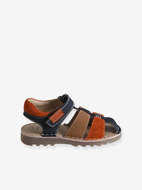 Sandalias infantiles de piel con cierre autoadherente de la colección de maternidad azul marino+beige+lote azul 