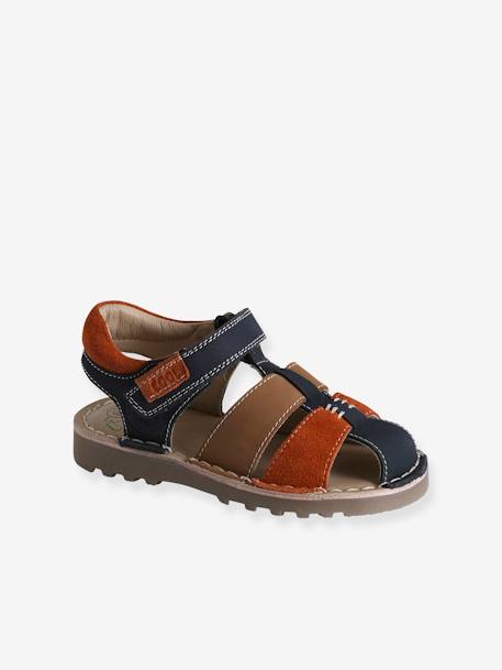 Sandalias infantiles de piel con cierre autoadherente de la colección de maternidad azul marino+beige+lote azul 