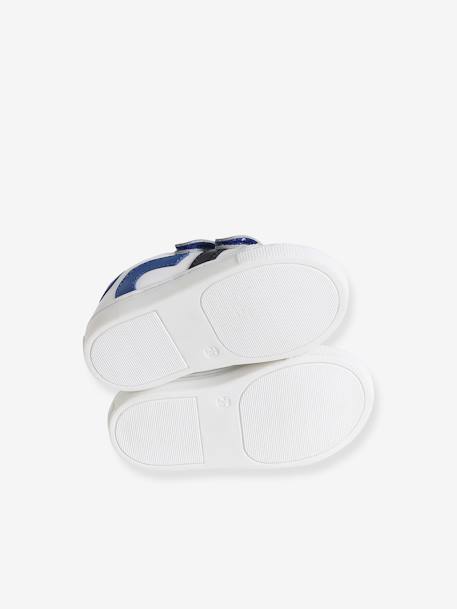 Zapatillas deportivas de piel con tiras autoadherentes para bebé azul+blanco 