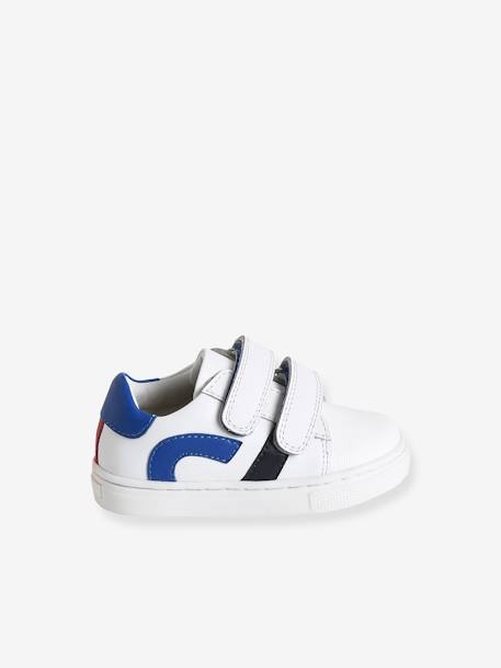 Zapatillas deportivas de piel con tiras autoadherentes para bebé azul+blanco 