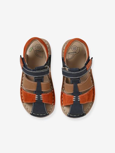 Sandalias infantiles de piel con cierre autoadherente de la colección de maternidad azul marino+beige+lote azul 