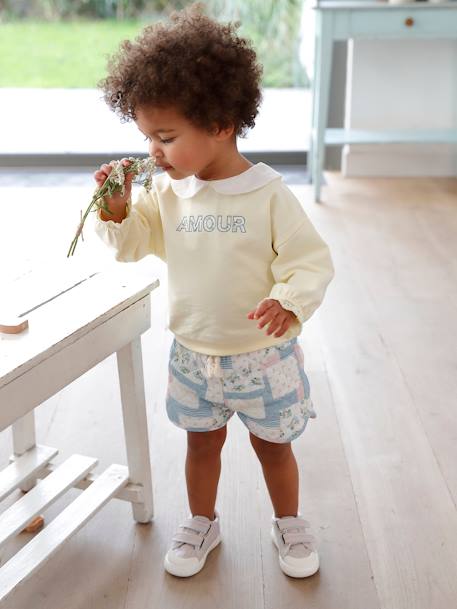 Zapatillas deportivas de lona con tiras autoadherentes bebé niña blanco  claro liso con motivos - Vertbaudet