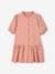Vestido con botones y manga 3/4 de gasa de algodón, para niña mostaza+rosado 