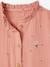 Vestido con botones y manga 3/4 de gasa de algodón, para niña mostaza+rosado 