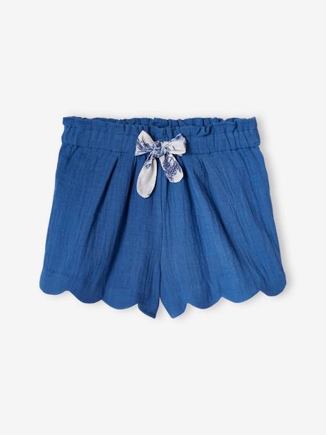 Short de gasa de algodón con acabados en escama, para niña azul+azul estampado+nude 