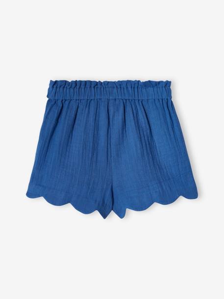 Short de gasa de algodón con acabados en escama, para niña azul+azul estampado+nude 