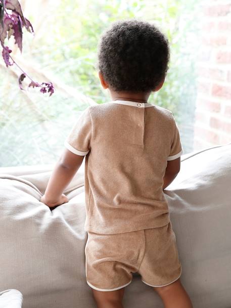 Conjunto de felpa rizada para bebé: camiseta + short marrón grisáceo 