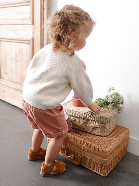 Short con cintura elástica, para bebé beige arcilla+rosa rosa pálido+VERDE MEDIO LISO 