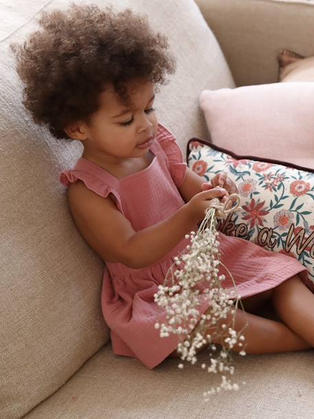 Vestido peto de gasa de algodón, para bebé caramelo+lila+ROSA MEDIO LISO+VERDE MEDIO LISO 