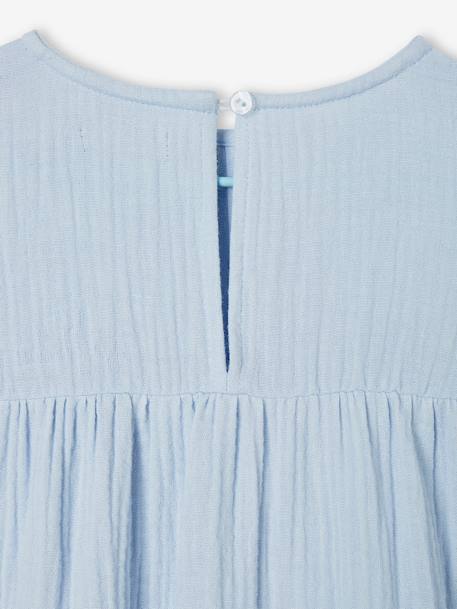 Vestido de gasa de algodón para niña albaricoque maquillaje+azul claro 
