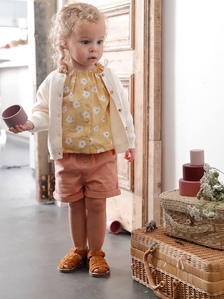 Short con cintura elástica, para bebé beige arcilla+rosa rosa pálido+VERDE MEDIO LISO 